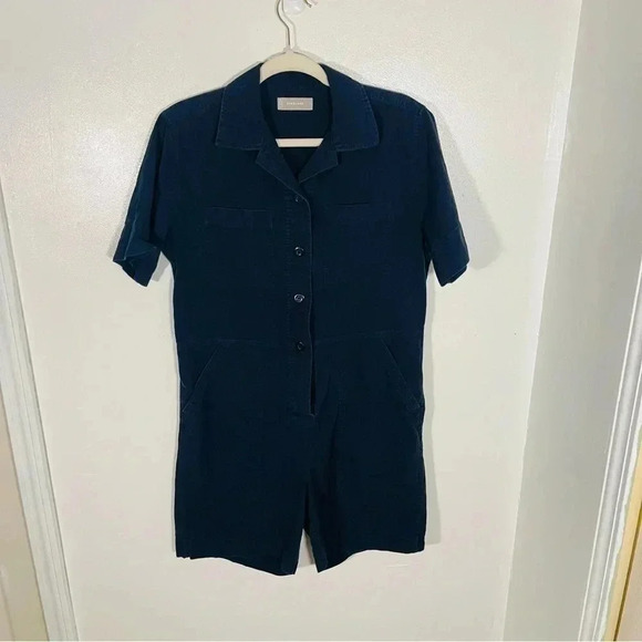 Everlane The Cotton Weave Romper Navy Blue - Picture 2 of 8